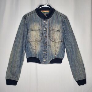 Marithe Francois Girbaud Jean Jacket Women Medium Rainbow Grunge Baddie Bomber